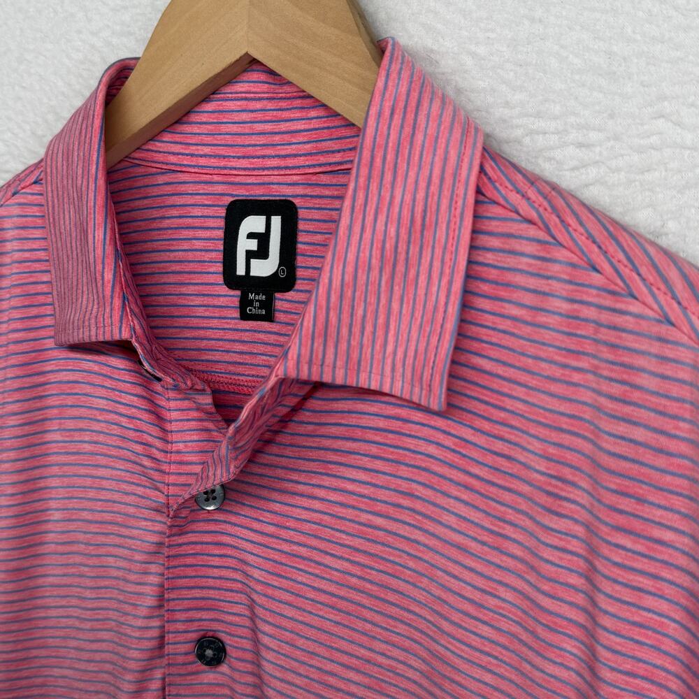 FOOTJOY Shirt Mens L Polo Golf Pinstripe Lisle Performance Short Sleeve Pink